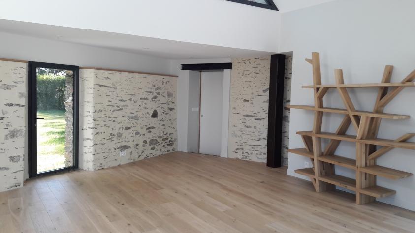 Extension rénovation longère ardoises à pierres vues