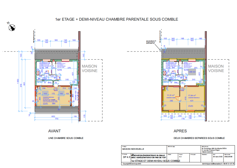 1er ETAGE ET DEMI-NIVEAU SOUS COMBLE AVANT ET APRES TRAVAUX