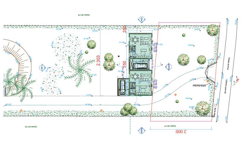 PLAN MASSE / VERSION D'IMPLANTATION AVEC EMPRISES AU SOL / SURFACES DE PLANCHER 