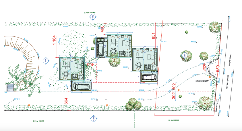 PLAN MASSE / VERSION D'IMPLANTATION AVEC EMPRISES AU SOL / SURFACES DE PLANCHER 