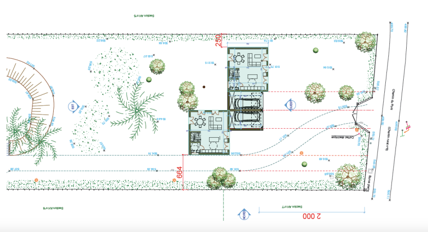 PLAN MASSE / VERSION D'IMPLANTATION AVEC EMPRISES AU SOL / SURFACES DE PLANCHER 