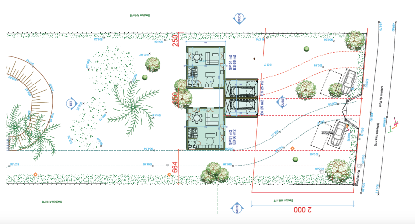 PLAN MASSE / VERSION D'IMPLANTATION AVEC EMPRISES AU SOL / SURFACES DE PLANCHER 