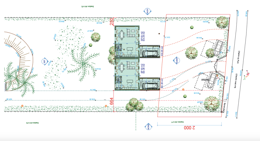 PLAN MASSE / VERSION D'IMPLANTATION AVEC EMPRISES AU SOL / SURFACES DE PLANCHER 