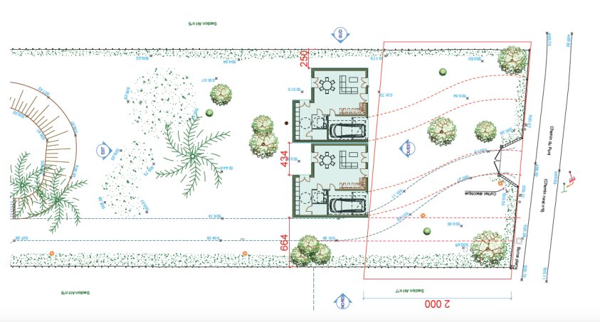 PLAN MASSE / VERSION D'IMPLANTATION AVEC EMPRISES AU SOL / SURFACES DE PLANCHER 