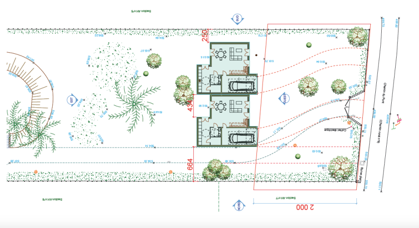 PLAN MASSE / VERSION D'IMPLANTATION AVEC EMPRISES AU SOL / SURFACES DE PLANCHER 