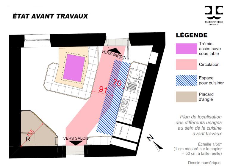Plan avant travaux mettant en évidence la confrontation entre la circulation et 