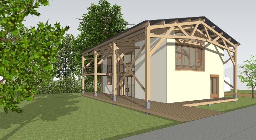La maison en bois et paille porteuse est construite à partir d'un hangar agricol