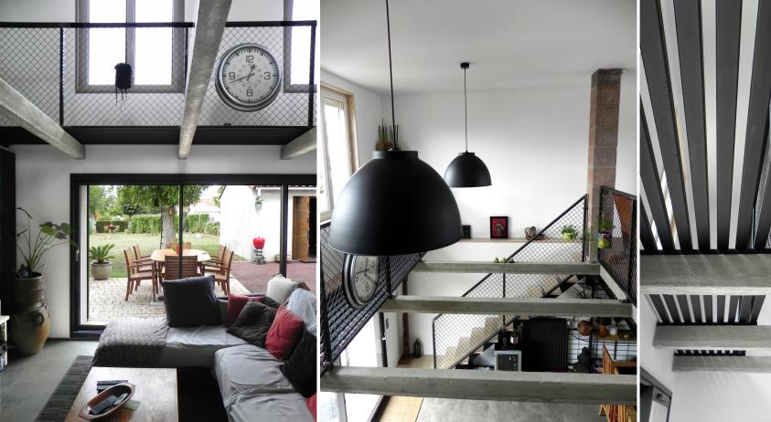 Le rez-de-chaussée, anciennement garage et local technique est largement ouvert 