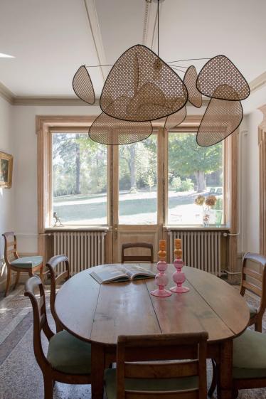 Remplacement du luminaire central par une suspension "végétale" faisant écho au 