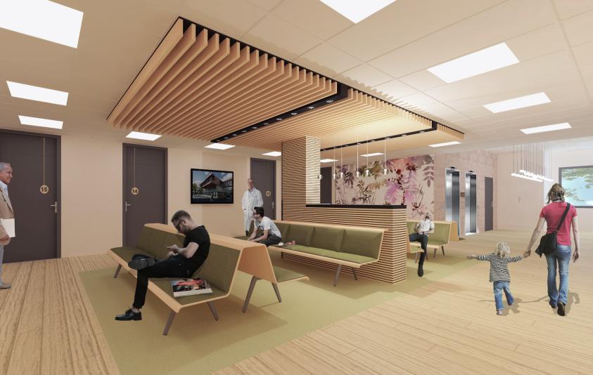 Aménagement d'un espace d'attente ouvert au coeur d'un bâtiment de consultation 