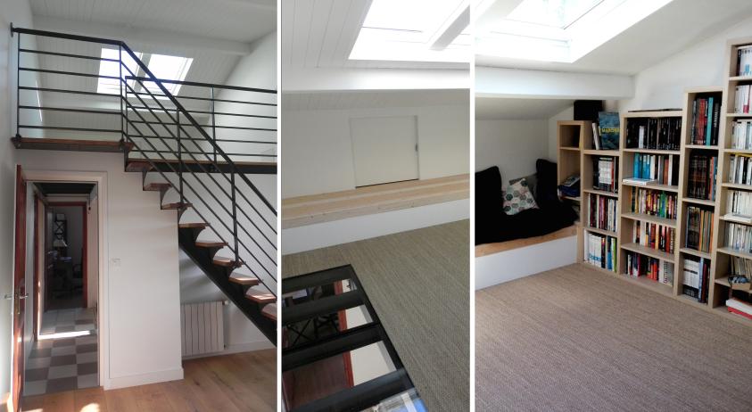 La hauteur sous-plafond existante offre la possibilité d'aménager une mezzanine 