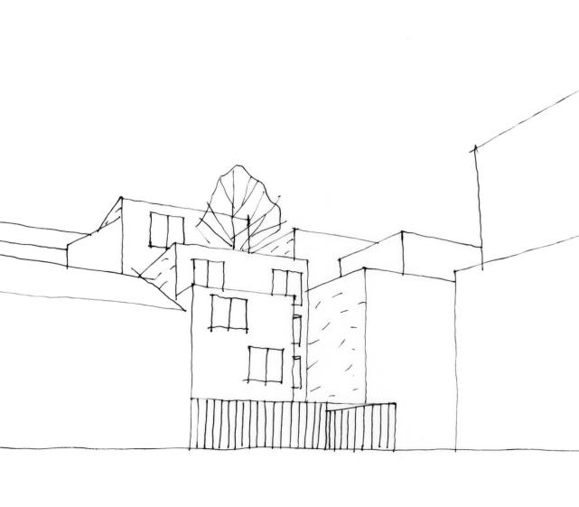 Croquis depuis le square Brûlon - Architectures Raphaël Gabrion
