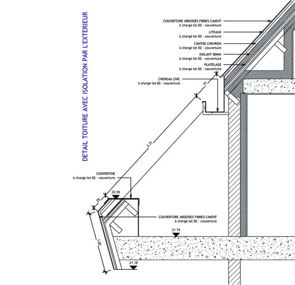 Détail toiture avec isolation par l'extérieur