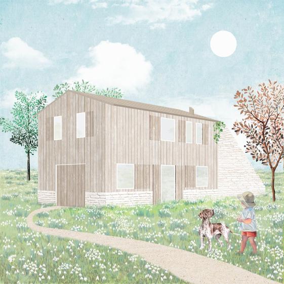 Collage avec vue sur le séchoir rénové vu de l'extérieur