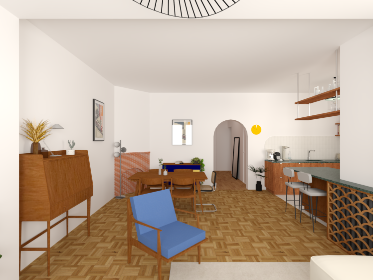 projet d'architecture d'intérieur - conception pièce de vie - image 3D