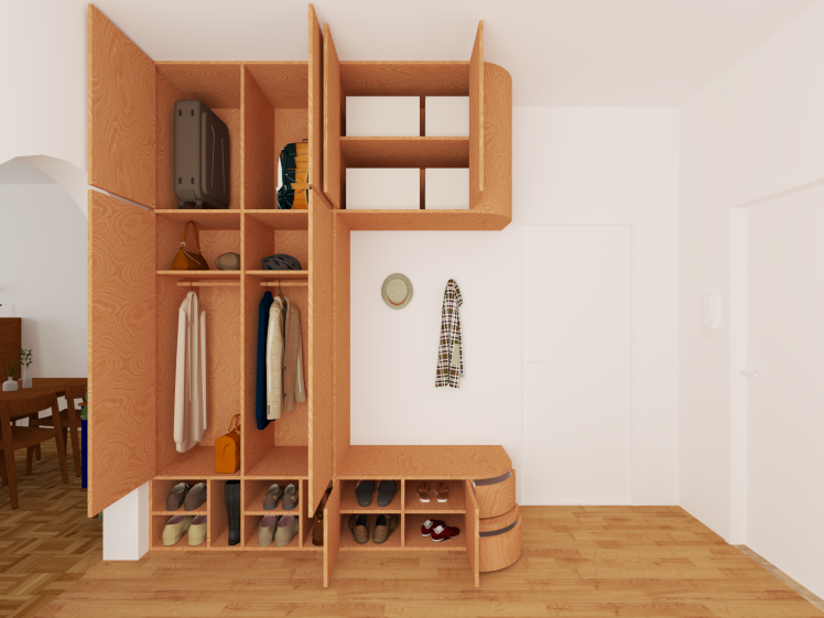 projet d'architecture d'intérieur - conception mobiier intégré entrée - image 3D