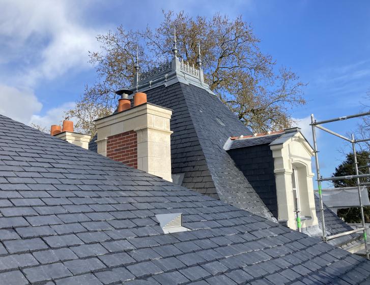 Vue partielle de la couverture avec ornement des pavillons