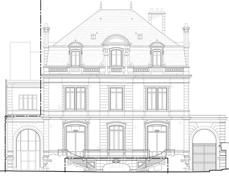 Plan de l'élévation sur cour, bâtiment A