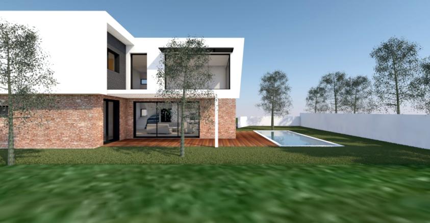 Construction d'une maison contemporaine par l'atelier S , architecte basé à Toulouse : vue de la façade latérale avec le parement vieilles briques