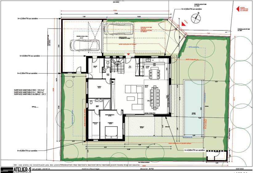Construction d'une maison contemporaine par l'atelier S , architecte basé à Toulouse : plan du rez de chaussée