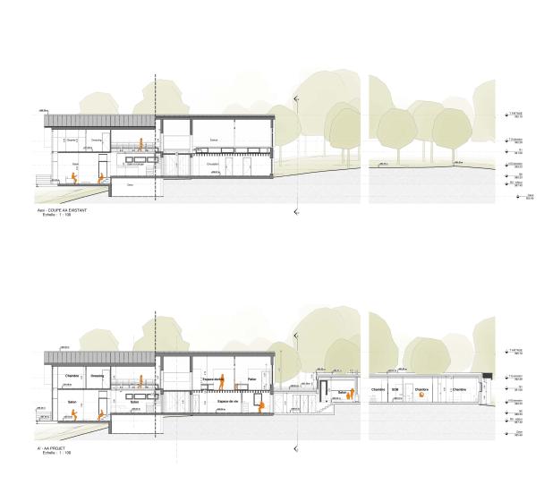 Coupe longitudinale existant/projet