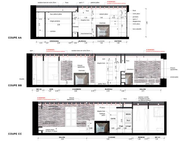 Rénovation totale d'un appartement dans le quartier Compans Cafarelli : coupes et détail projet - Projet par l'Atelier S architecte et architecte d'intérieur à Toulouse