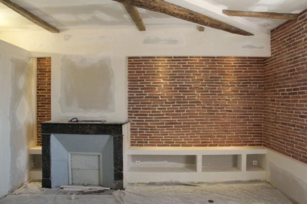 Rénovation totale d'un appartement dans le quartier Compans Cafarelli  :travaux en cours avec création des niches du salon - Projet par l'Atelier S architecte et architecte d'intérieur à Toulouse
