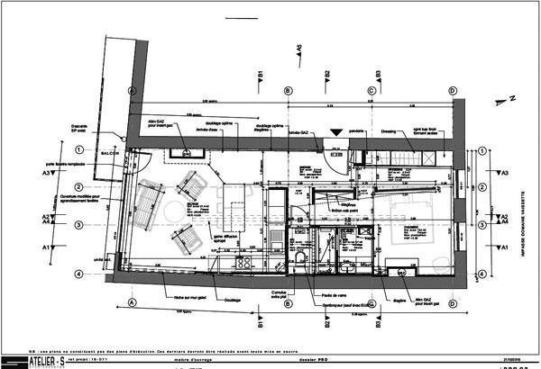 Esprit loft pour cette rénovation d'un appartement dans un immeuble ancien du quartier Les chalets à Toulouse : plan projet - projet par l'atelier S architectures, architecte et architecte d'intérieur à Toulouse