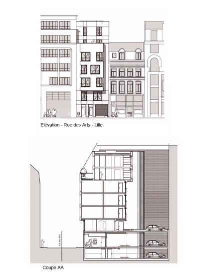 Élévation sur rue - Coupe d'implantation
