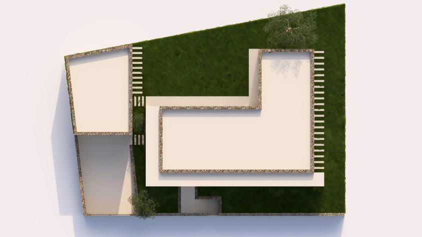 Maison en pierre de taille à lignes simples, optimisée pour maximiser les espaces exploitables sur un terrain très restreint.