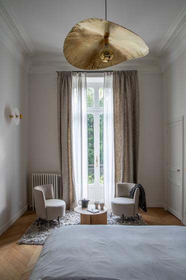 Vue de la chambre après travaux, parquet, authenticité