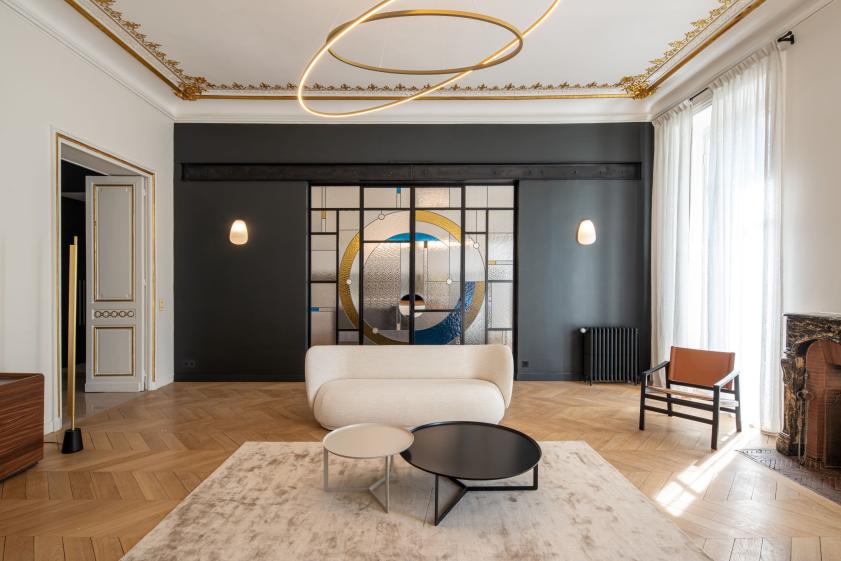 Vue du séjour après travaux - conception, aménagement intérieur mobilier