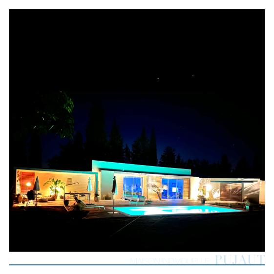 photographie de nuit d'une habitation neuve contemporaine les angles Pujaut Gard 