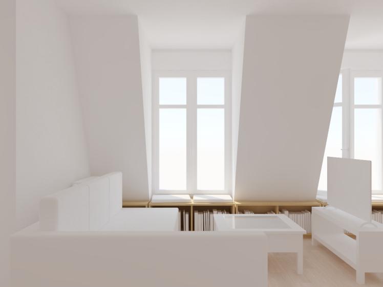 Perspective intérieure frontale Salon projet
