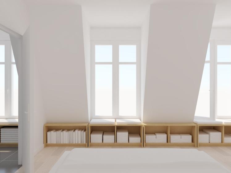 Perspective intérieure frontale Chambre projet
