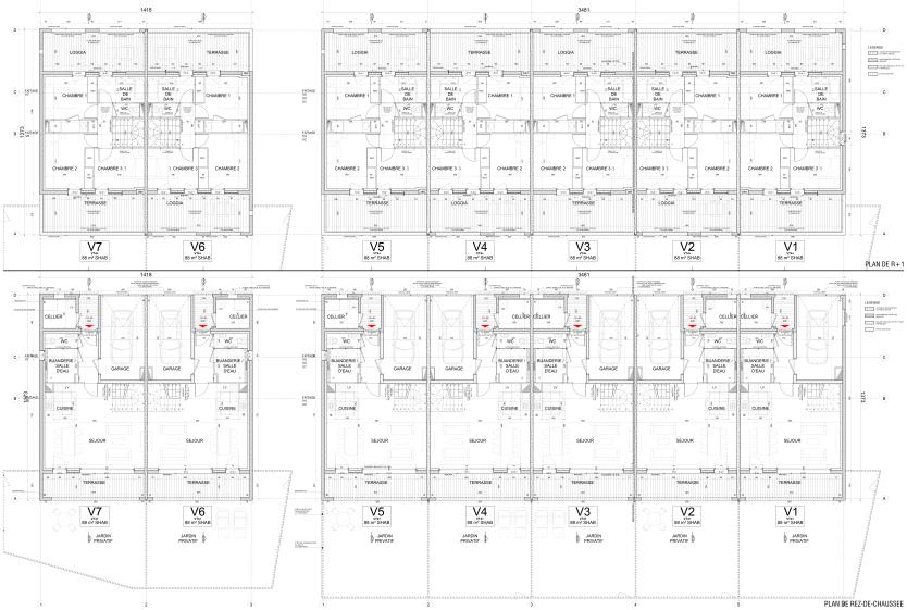 Plan de rez-de-chaussée villas V1V7