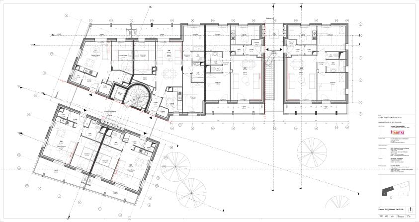 Plan d'étage courant bâtiments 1 et 2