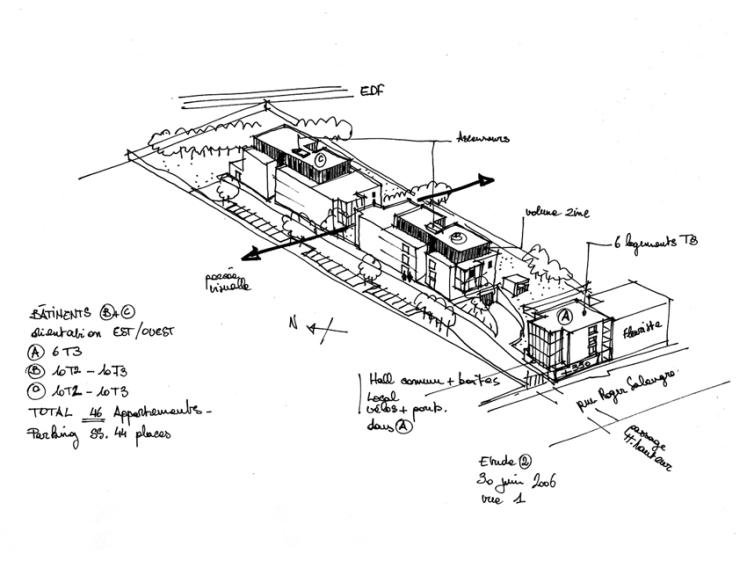 Projet de 47 logements collectifs - Croquis d'étude