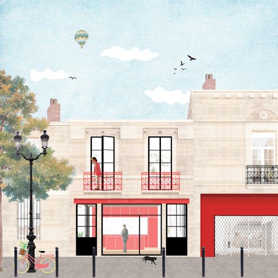 Collage représentant la façade de la boucherie