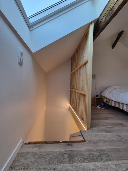 Claustra garde-corps CL_Architecte - Claustra et éclairage de l'escalier