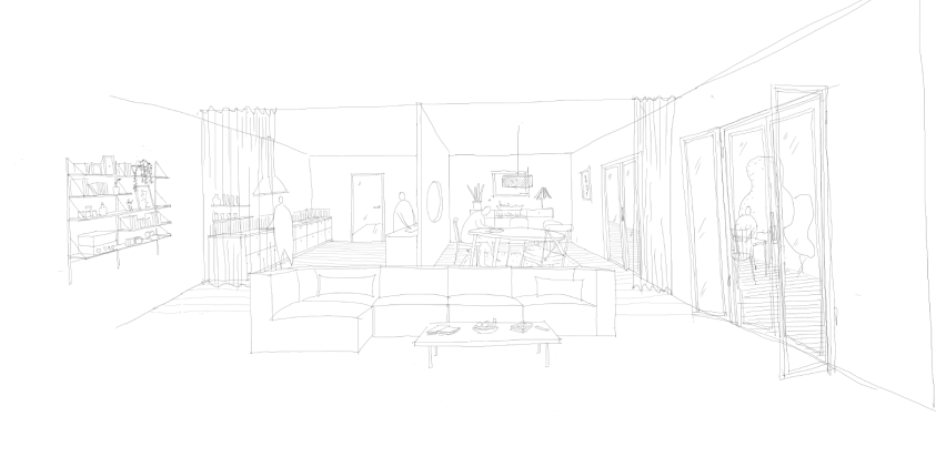 Espace de vie ouvert Croquis d'esquisse