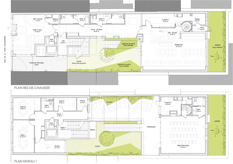 Plan rez-de-chaussée et niveau 1