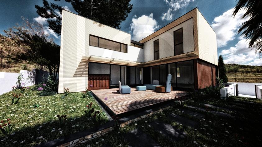 Villa container MADM . Vue depuis le jardin Villa container MADM . Vue depuis le jardin