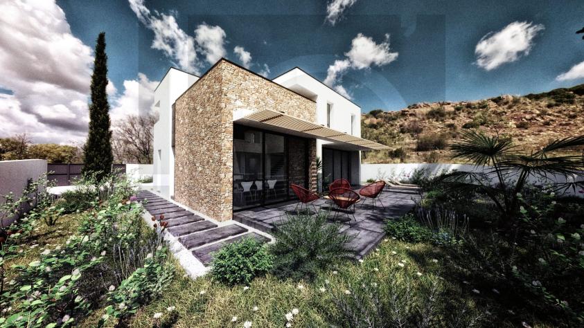 Vue angle Sud-Ouest villa architecte ahd construction décoration maison architecture moderne bouc-bel-air vue angle sud-ouest