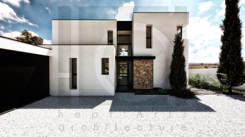 Vue de face entrée de la maison villa architecte ahd construction décoration maison architecture moderne bouc-bel-air vue face entrée