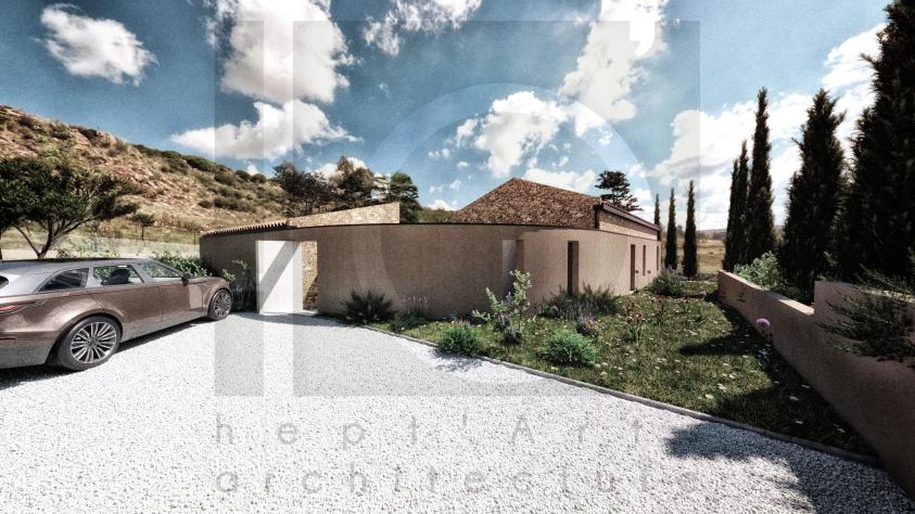 Vue depuis l'accès au terrain villa architecte sgb construction maison architecture contemporaine cornillon-confoux vue depuis accès terrain