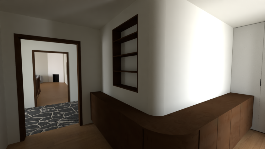 Vue sur les pièces en enfilade depuis l'entrée