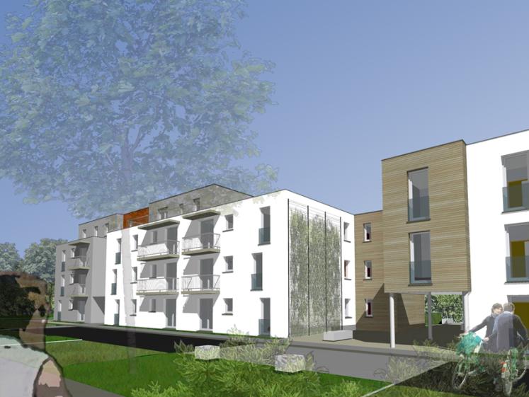 Projet de 47 logements collectifs - Murs en maçonnerie - dalles béton - Habillage façades enduit ou / et bardage bois