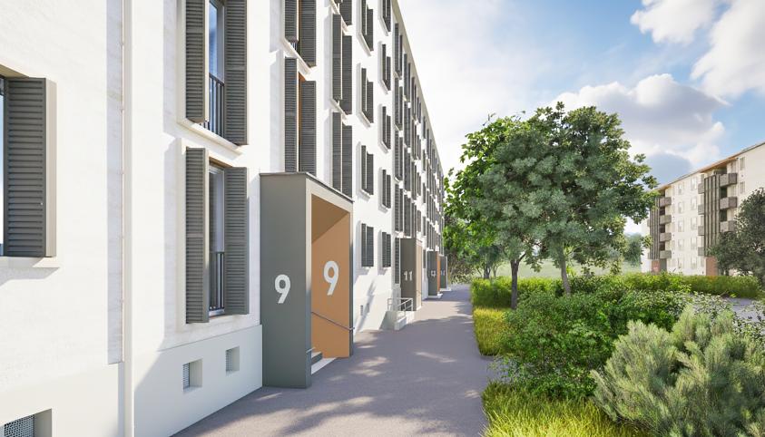 perspective , vue sur une façade sans les balcons