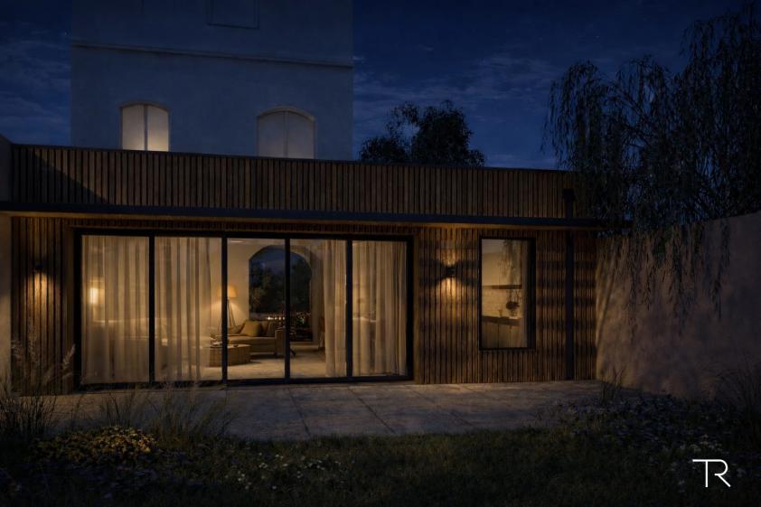 Vue depuis le jardin (nuit)